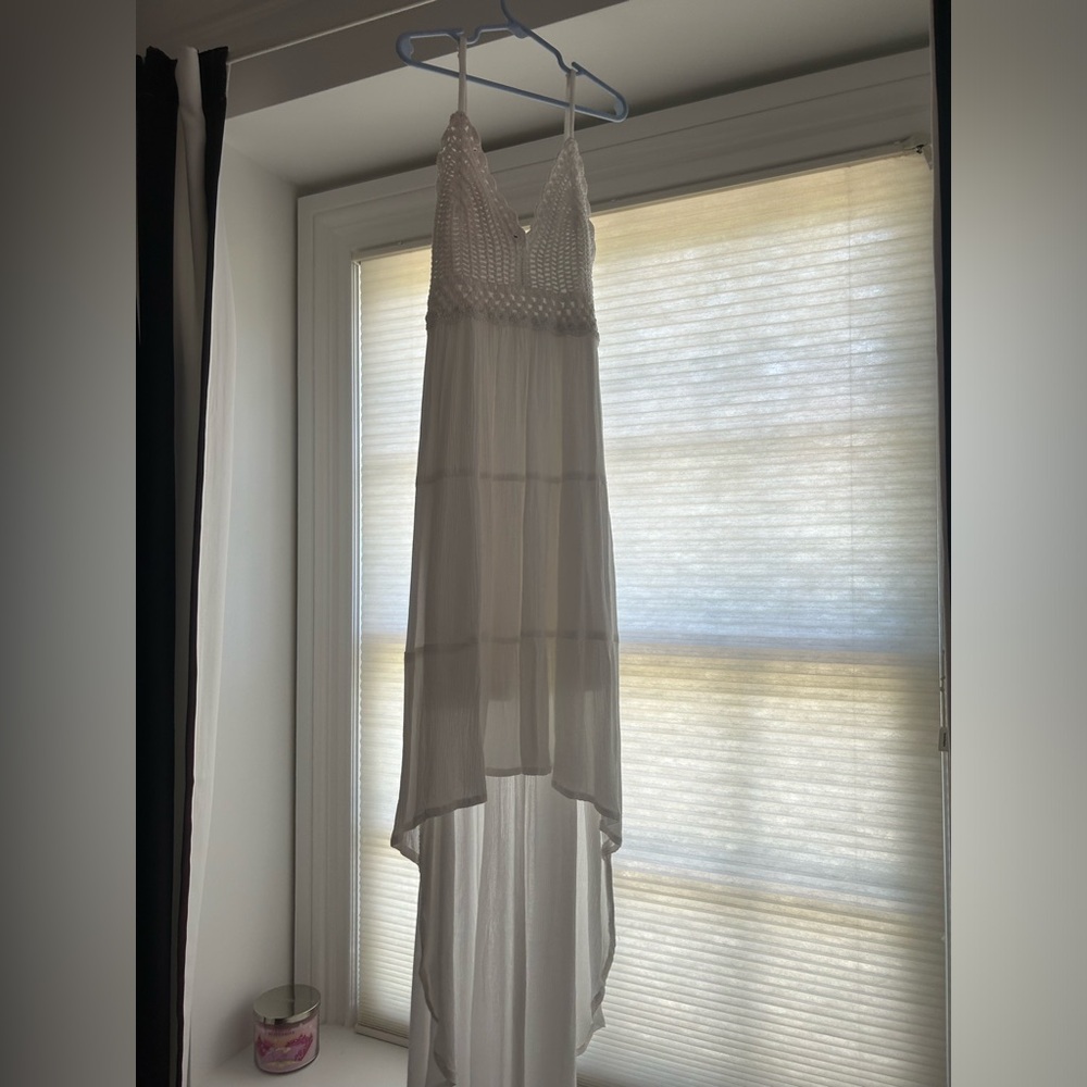 white flowy dress shorter in front